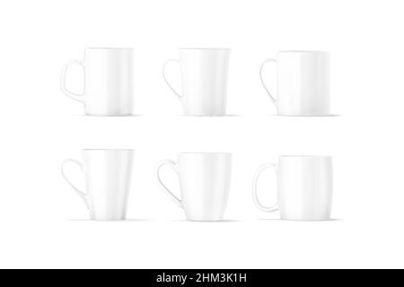 Blank ceramic 11oz mug with handle mockup, different types, isolated Stock Photo