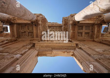Selcuk, Izmir, Turkey - 2012 August 12: Celsius Library in ancient city Ephesus (UNESCO World Heritage List, 2015) Stock Photo