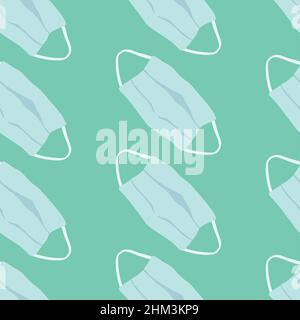 Seamless pattern with medical face masks on blue background. Vector Stock Vector