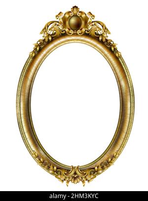 Golden oval classic rococo baroque frame. Vector graphics. Luxury frame for painting or postcard cover Stock Vector