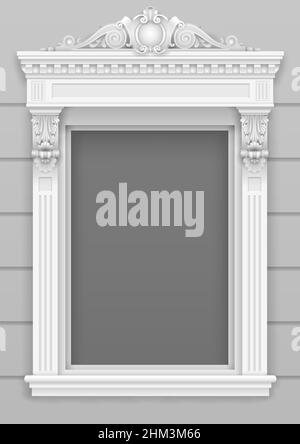 Classic architectural window facade decor for the frame. Set of vector elements. Transparent shadow. Stock Vector