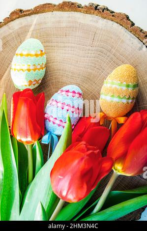 traditional decorated Easter eggs for the spring holiday Stock Photo
