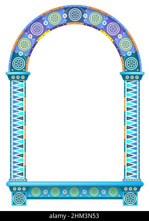 The Eastern arch of the mosaic. Carved architecture and classic columns. Indian arabic russian style. Decorative architectural frame in vector graphic Stock Vector