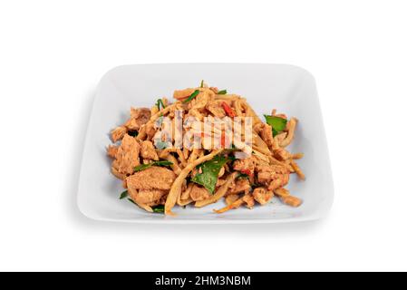 stir fried bamboo shoot with pork and spicy ingredient , asian style cuisine Stock Photo