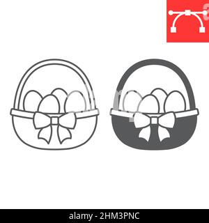 Easter eggs in basket line and glyph icon, celebration and holiday, easter egg in basket vector icon, vector graphics, editable stroke outline sign, eps 10. Stock Vector