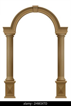 Wooden classic vintage arch of the portal door with the columns. Vector graphics. The entrance of the facade or the framing of the furniture. Stock Vector