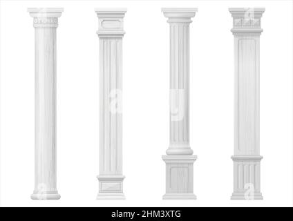 Set vintage classic wood carved architectural columns with ornament for interior or facade. Joinery elements or balusters. Vector graphics Stock Vector