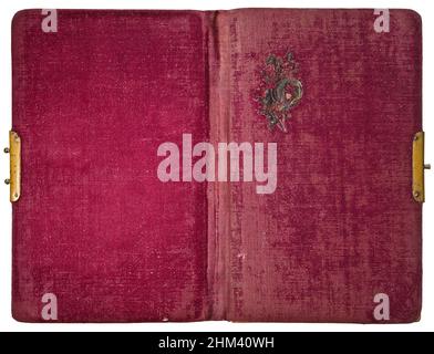 Old open notebook or album - scratched velvet and unstuck ornament - circa 1910 Stock Photo