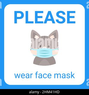cartoon style cat wearing face protection mask Stock Vector