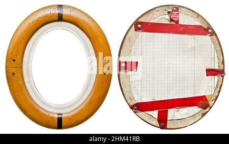 Oval vintage wooden frame with signs of woodworm - circa 1925 - obverse and reverse Stock Photo
