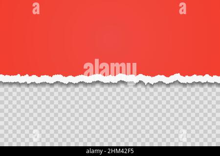 Red torn paper edge template. Ripped horizontal strips with shadows. Border texture design. Vector illustration Stock Vector