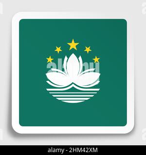 Macau flag icon on paper square sticker with shadow. Button for mobile application or web. Vector Stock Vector