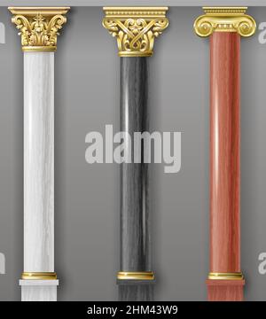 Set of classic gold and marble columns in different styles. Vector ...