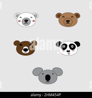 Five types of bears: polar, brown, koala and grizzly Stock Vector