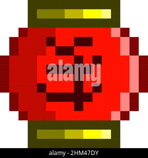 Chinese lantern pixel art. Asian red light with symbol. Simple vector illustration, editable Stock Vector