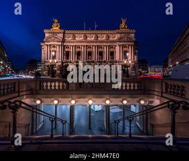 Paris, France - January 9, 2022: Wonderful Opera Garnier in Paris. It is a national theatre with the vocation of being an academy of music, choreograp Stock Photo