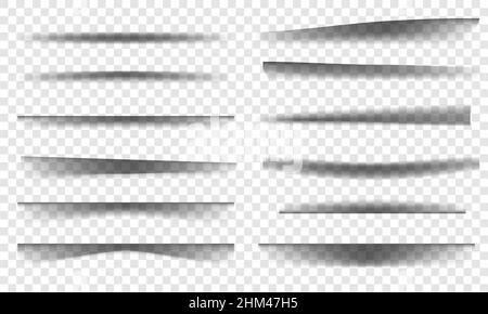 Realistic shadows set. Square dividers transparent black soft shadows Stock Vector