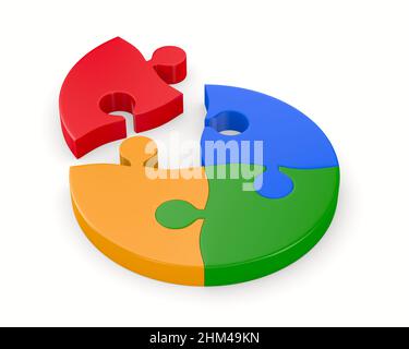 puzzle pieces link in circle on white background. Isolated 3d illustration Stock Photo