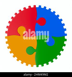 puzzle pieces link in circle on white background. Isolated 3d illustration Stock Photo