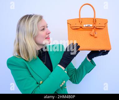 Orange h ostrich birkin 30 hermes hi-res stock photography and