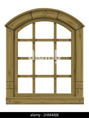 Ancient wooden arched window fantasy scandinavian gothic. Vector graphics. The ancient hut. Texture Stock Vector
