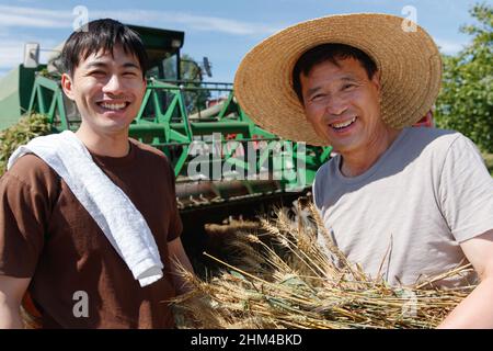 Realize mechanized harvesting in the fields of farmers Stock Photo