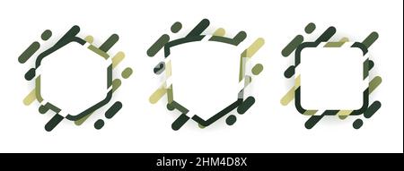 Abstract Camouflage Text Frames. Set of graphic elements in military style. Template for logo design, business cards, invitations, gift cards, flyers Stock Vector