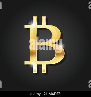 Golden shiny bitcoin icon badge symbol vector image. Golden digital cryptocurrency coin. Electronics finance money symbol. Stock Vector