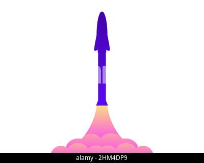 Rocket launch into space. Space rocket takeoff isolated on white background. Design for banners, posters and promotional items. Space tourism, a moder Stock Vector