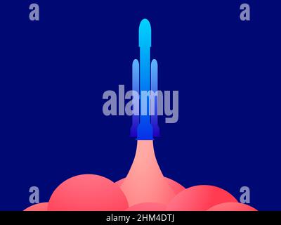 Rocket launch into space. Taking off space rocket. Blue and red gradient. Design for banners, posters and promotional items. Space tourism, modern tre Stock Vector
