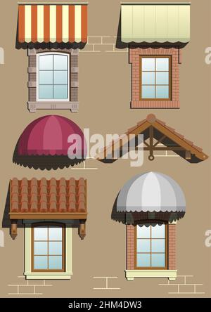 Set of different shelters for the facade in vector graphics. Stock Vector