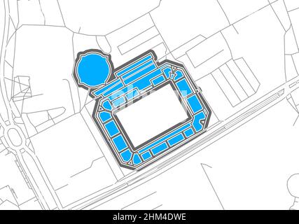 Bochum, Football Stadium, outline vector map. The bundesliga statium map was drawn with white areas and lines for main roads, side roads. Stock Vector