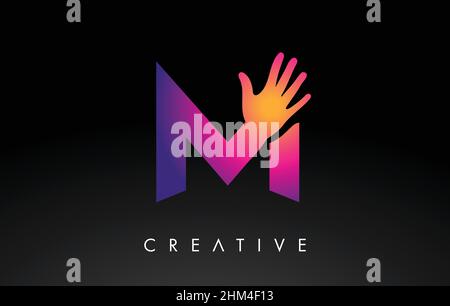 Purple Letter F Logo with Hand Vector Icon Illustration. Creative Hand ...