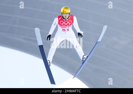 Halvor Egner Granerud (NOR), FEBRUARY 5, 2022 - Ski Jumping :  Men's Individual Normal Hill Qualification  during the Beijing 2022 Olympic Winter Games at National Ski Jumping Centre in Zhangjiakou, Hebei, China. (Photo by Koji Aoki/AFLO SPORT) Stock Photo
