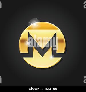 Golden shiny monero icon badge symbol vector image. Golden digital cryptocurrency coin. Electronics finance money symbol. Stock Vector