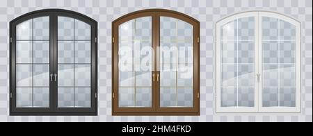 Classic arched window of wood in medieval style. Vector graphics Stock Vector