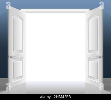 Open classic white double door. Vector graphics Stock Vector