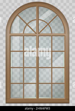 Classic arched window of wood in medieval style for the church or castle. Vector graphics Stock Vector