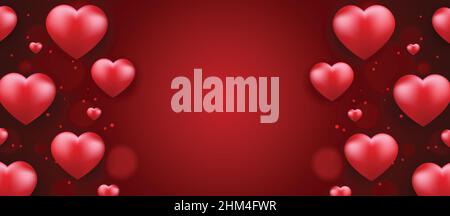 Red hearts gradient wallpaper, background, banner. Love valentine's background with hearts. Stock Vector