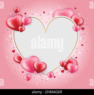 Valentines day empty space background, banner, wallpaper design. Pink background with hearts. Stock Vector