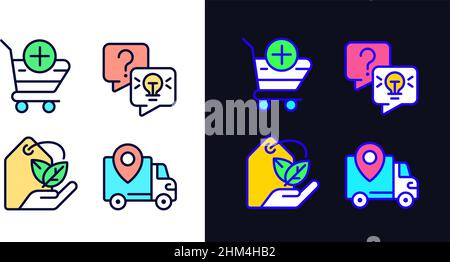 Online shopping services pixel perfect light and dark theme color icons set Stock Vector