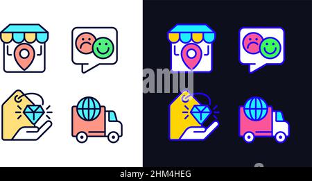Shopping pixel perfect light and dark theme color icons set Stock Vector