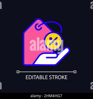 Discounts pixel perfect RGB color icon for dark theme Stock Vector