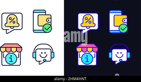 Shop website interface pixel perfect light and dark theme color icons set Stock Vector