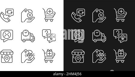 Internet shopping features pixel perfect linear icons set for dark, light mode Stock Vector