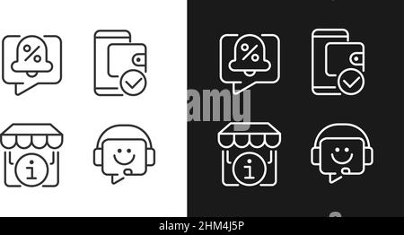 Shop website interface pixel perfect linear icons set for dark, light mode Stock Vector