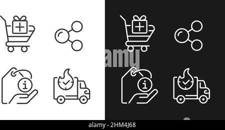 Buying products on internet pixel perfect linear icons set for dark, light mode Stock Vector