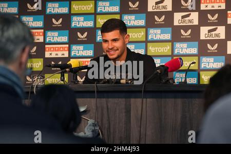 Newcastle United's new signing Bruno Guimaraes during a press conference at St James' Park, Newcastle upon Tyne. Picture date Monday February 7, 2022. Stock Photo