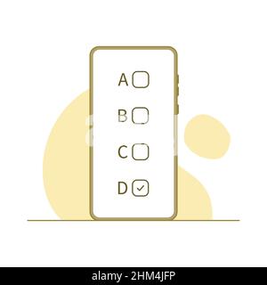 Online quiz. Phone with online quiz form checklist on screen Stock Vector