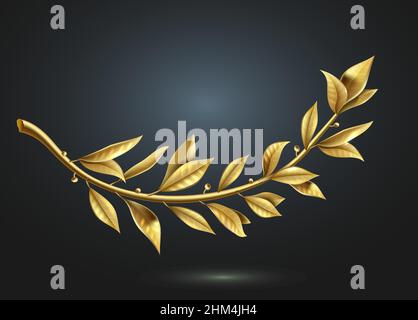 Vector graphics. Golden laurel branch is part of the winner wreath. Classic realistic template Stock Vector